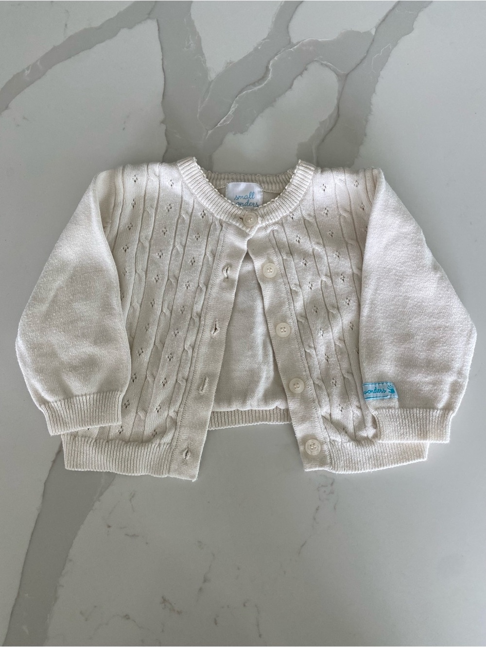 small wonders Cream Knit Baby Cardigan with Eyelet Detail